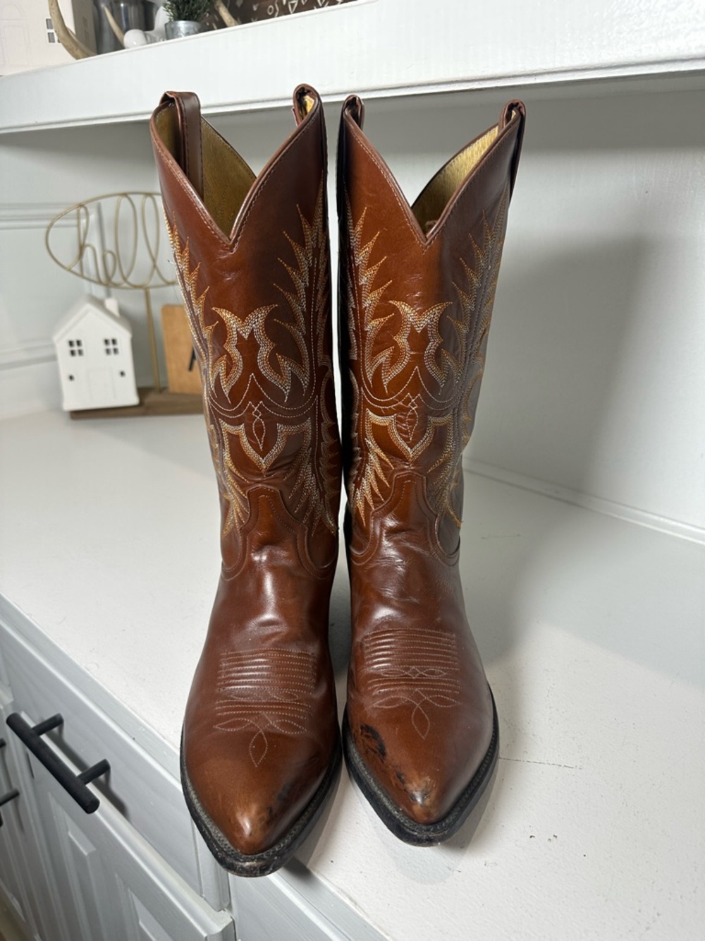 Tony Lama Cowboy Boots Mens 9 Womens 10 10.5 Brown Leather Western Boots Classic - Picture 2 of 10